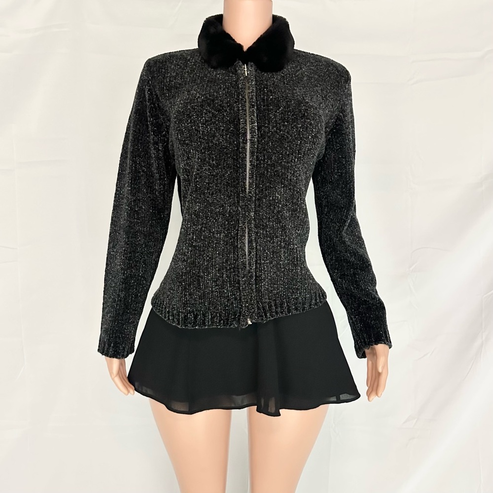 Vintage Basic Editions Navy Jacket with Faux Fur … - image 1